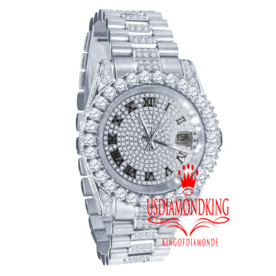 Pre-owned Usdiamondking 18k White Gold Solid Stainless Steel Simulated Diamonds Presidential Watch 41mm