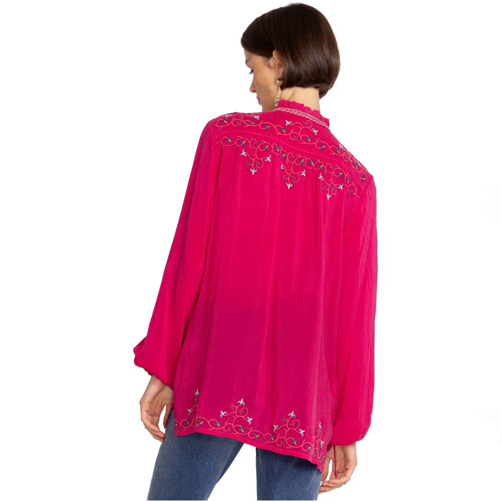 Pre-owned Johnny Was Bertha Blouse Black Top Button Down Shirt Long Sleeve Embroidery