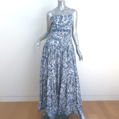 Pre-owned Agua By Agua Bendita Lima Maxi Dress Blue Dragonfly Print Linen Size Small
