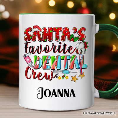 Santa’S Favorite Dental Crew Christmas Personalized Mug, Dentist Office Gift Wit