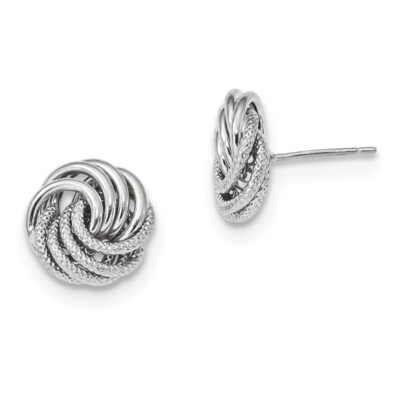Pre-owned Superdealsforeverything Real 14kt White Gold Polished Textured Fancy Swirl Post Earrings