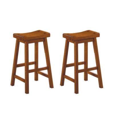 29-inch Saddle Seat Stools 2pc Set Solid Wood 3 Colors Finish Dining Furniture