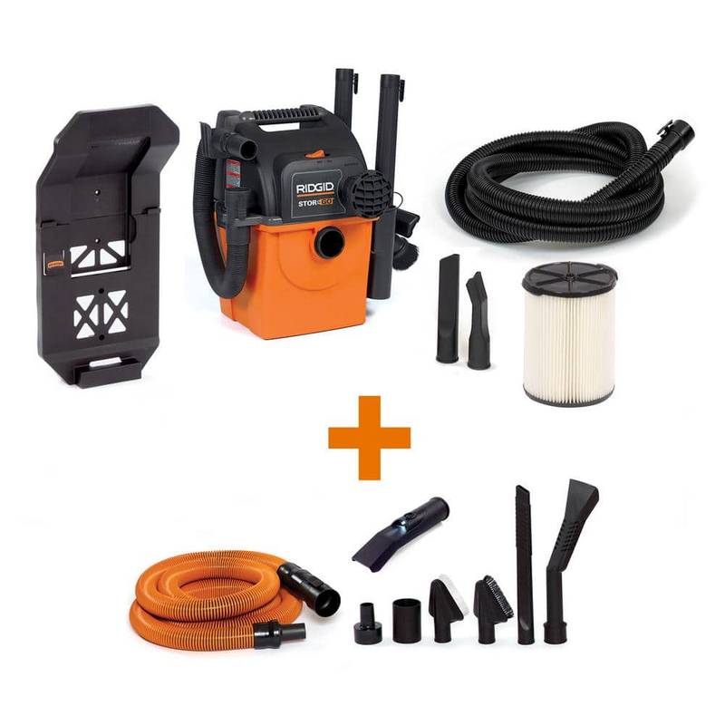 5 Gal. 5.0 HP Portable Wall-Mountable Wet/Dry Shop Vacuum wi