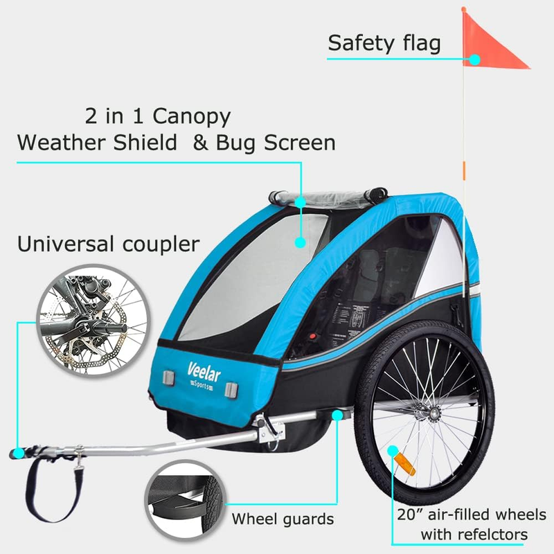 Double Seat Bike Kids Trailer Stroller Toddler Ride Carrier 