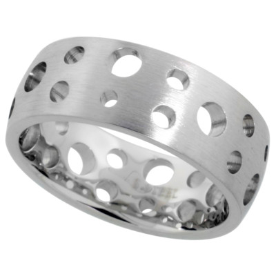 8mm Stainless Steel Wedding Band Ring w/ Bubble Pattern Holes, Matte Finish 