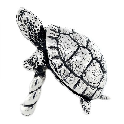 Pre-owned Silver 42mm Turtle Rope Ring With Black In Sterling