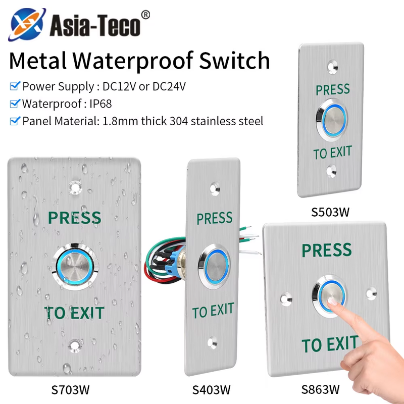 Waterproof Door Push Exit Button Gate Release Switch Opener COM NC NO LED Backli