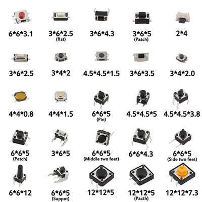 250 25Type Values Tactile Push Button Switch Micro Momentary Tact Assortment