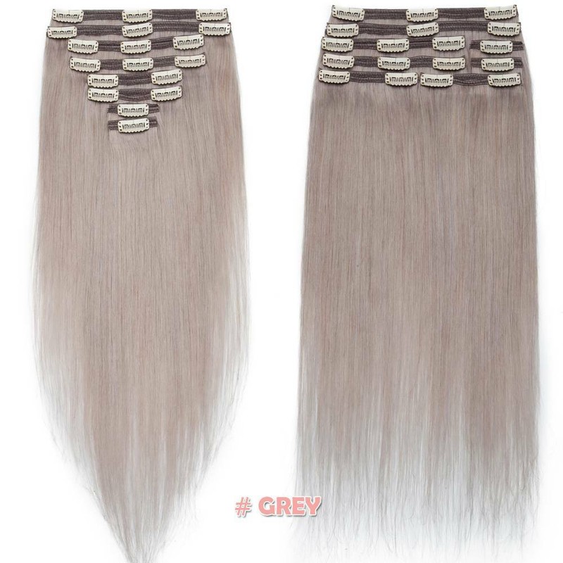 Ashy Highlight Double Thick Weft Clip In Full Head Remy Human Hair Extensions US