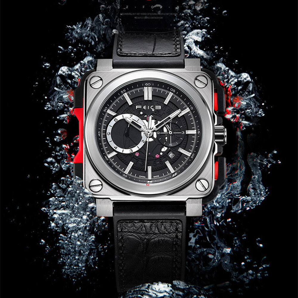 Pre-owned Feice Men's Mechanical Automatic Watch Square 100m Waterproof Sapphire Glass Luminous