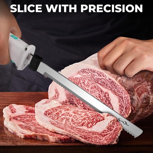 HAUSHOF 8V Cordless Electric Knife Set Meat Cutter Stainless Steel Blades w/Case