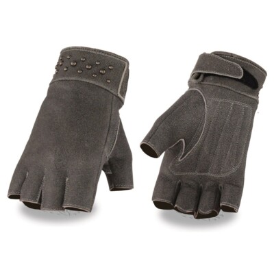 Milwaukee Leather Women's Grey Leather Gel Palm Fingerless Motorcycle *MG7761