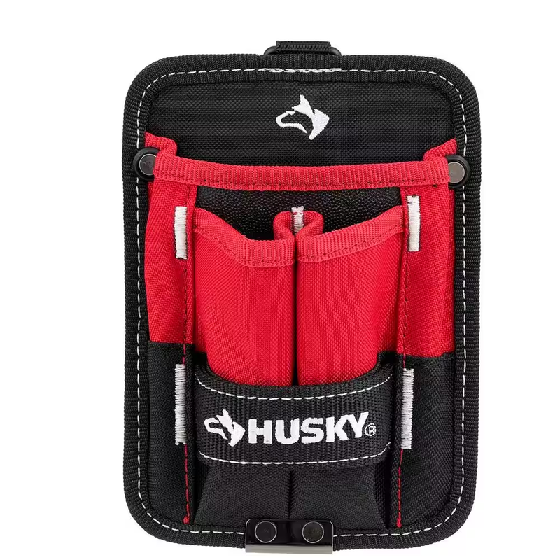 Husky 5 In. 3-Pocket Clip On Tool Belt Pouch Water-resistant 600 Denier Tool