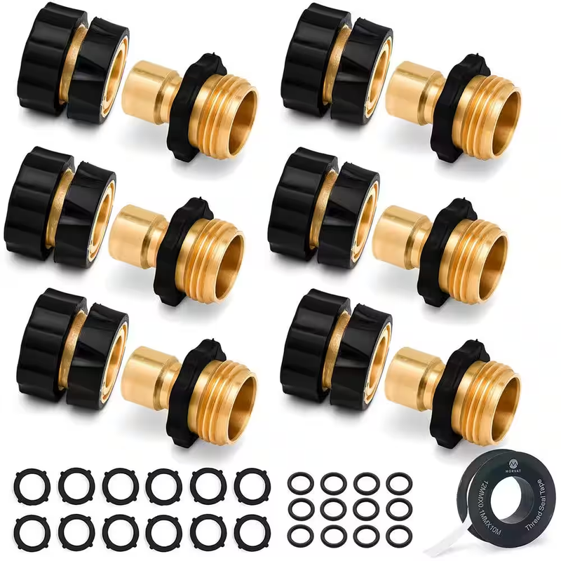 Morvat Brass Garden Hose Quick Connect Set 6 Pack Heavy Duty 3/4in Leak Proof