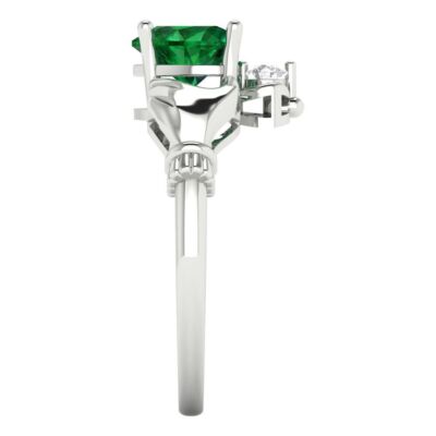 Pre-owned Pucci 1.55 Irish Celtic Claddagh Simulated Emerald Classic Ring Solid 14k White Gold