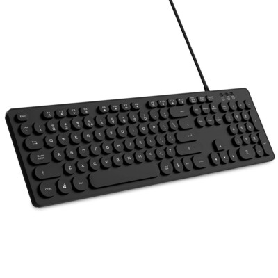 Lightweight Slim USB Wired Silent Keyboard Round Keys - Black For Apple Samsung