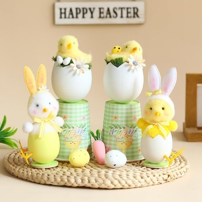 4pcs Easter Bunny Rabbit Decoration White Yellow Bunny Chick Gnomes for Easte...