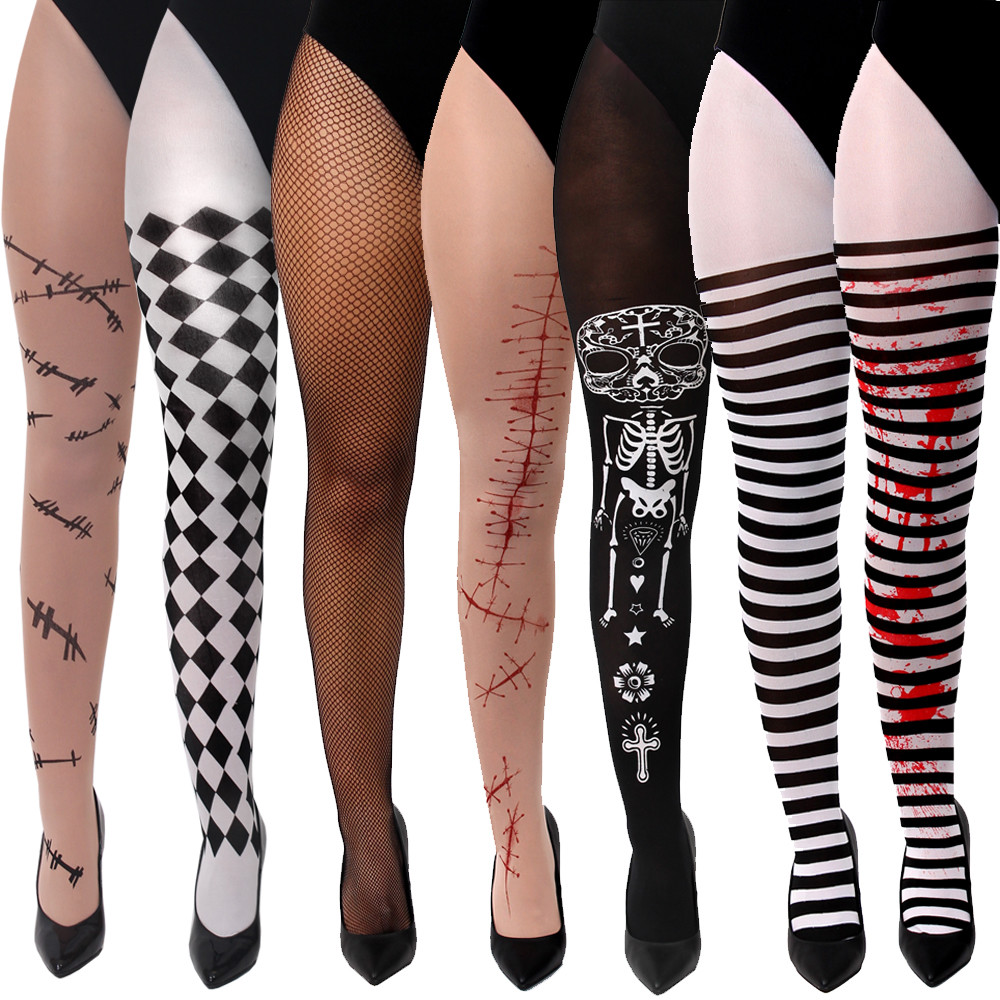 ADULTS LADIES HALLOWEEN THEME TIGHTS SCARY HORROR FANCY DRESS ACCESSORY