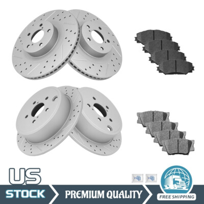 Front Rear Drilled Disc Rotors And Ceramic Pads For Lexus HS250h Toyota RAV4
