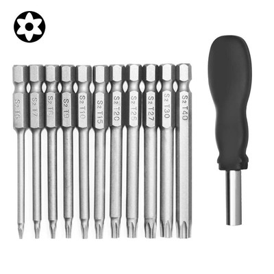 11 Pack Torx Head Screwdriver Bit Set 1/4 Inch Hex Shank T6t40 S2 Steel 3 Inch L