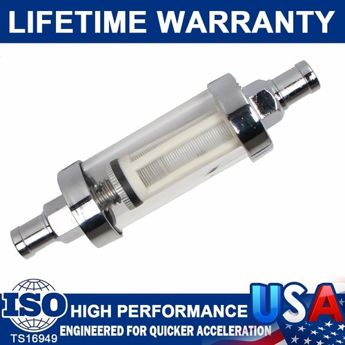 10mm Universal Clear View Inline Chrome&Glass Fuel Filter Car Petrol