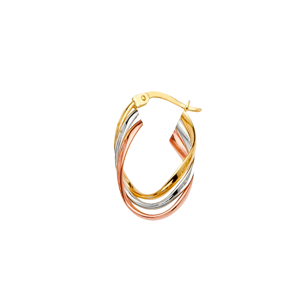 Pre-owned Tgdj 14k Tri Color Gold Hoop Earrings For Women Diameter - 23 Mm
