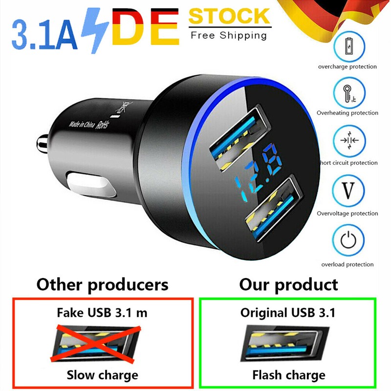 ZigarettenanzÃ¼Nder Dual Usb 12/24v Auto Lkw LadegerÃ¤T Kfz Adapter 3.1a Stecker