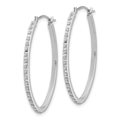 Pre-owned Goldia 14k White Gold Diamond Fascination Oval Hinged Hoop Earrings In Yellow