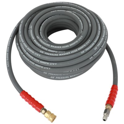 3/8'' x 100ft Hot Water Pressure Washer Hose 6000 PSI Non-Marking 2-Braid R2 Gray