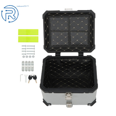 Silver Motorcycle Aluminum Trunk Rear Top Case Luggage Tour Tail Box Lock 45L