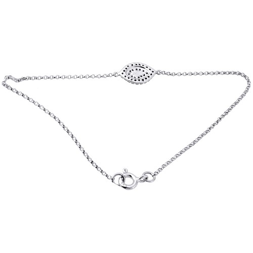 Pre-owned Jfl Diamonds & Timepieces Diamond Evil Eye Bracelet 7 Inch Ladies 14k White Gold Rolo Chain Link 0.12 Ct. In White & Blue