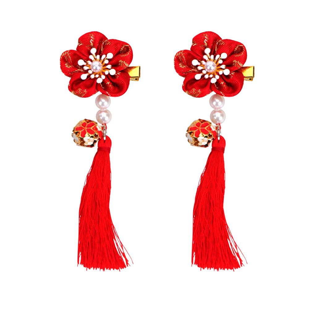 4pcs Chinese Style Hairpins Red Tassels Hair Clip Barrettes Headpiece