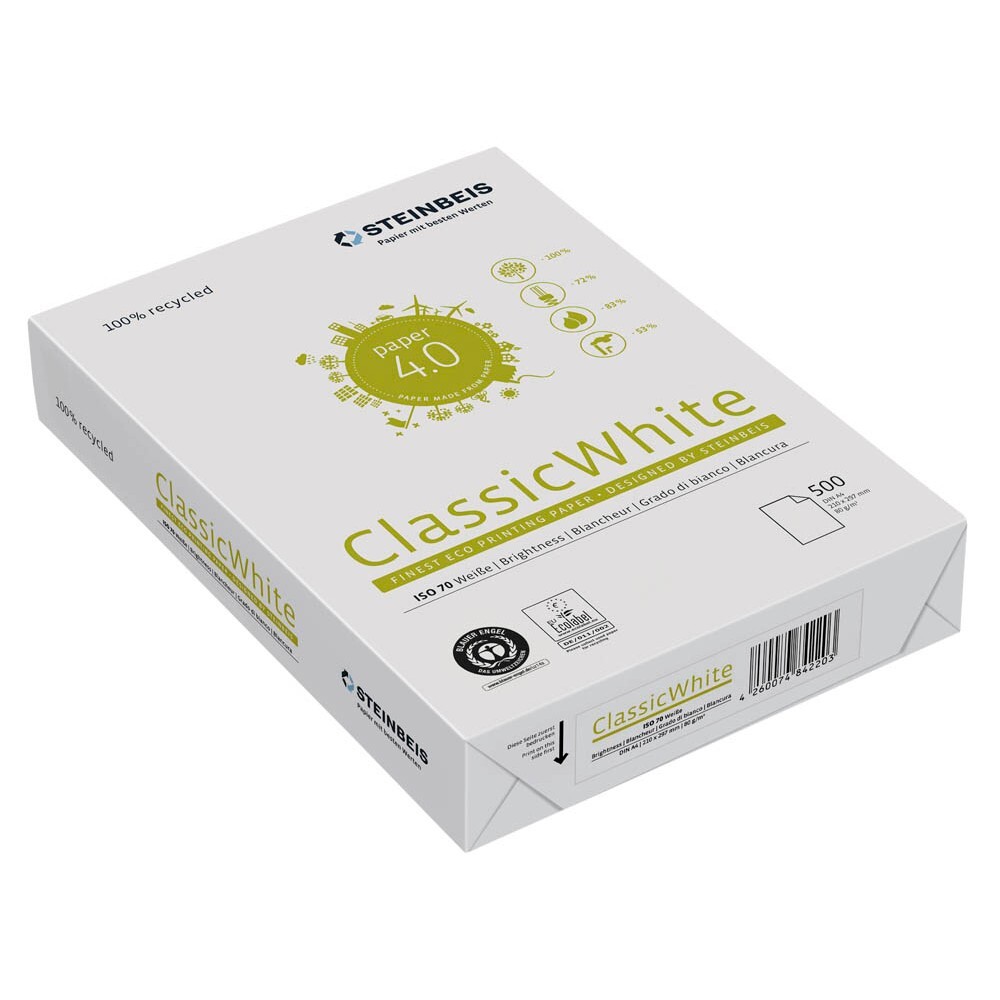 2500 Blatt STEINBEIS Recycling Papier Classic White DIN A4 80 g/qm Tinte Toner