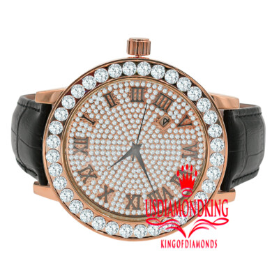 Mens Roman Face 1 Row Big Stone Bezel Khronos Joe Rodeo Rose Gold Diamond Watch