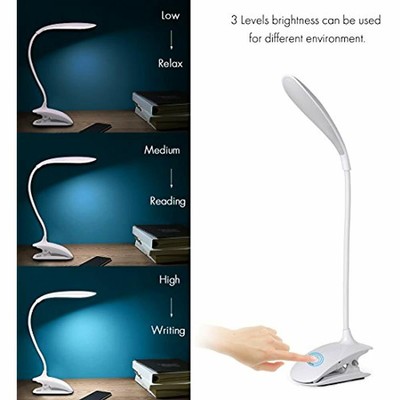 ICKER Desk Lamp With16 LEDs, Clip On Reading Light For Books Bed, 3 Levels USB