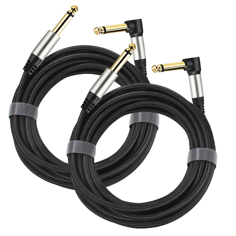 2-Pack Guitar Cables 1/4 Inch 6.35Mm Male to Male Jack Right Angle to Straight N