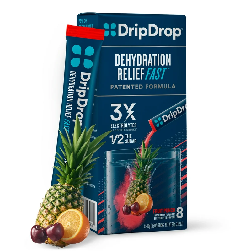 Dripdrop Electrolyte Powder Drink Mix, Fruit Punch, 8 Pk