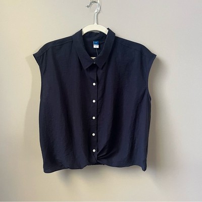 Old Navy Sleeveless Blouse Women's Size M Medium Navy Blue New NWT Rayon Linen
