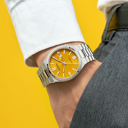 Pre-owned Citizen Nj0150-81z Automatic Yellow Dial Stainless Steel Tsuyosa Sapphire