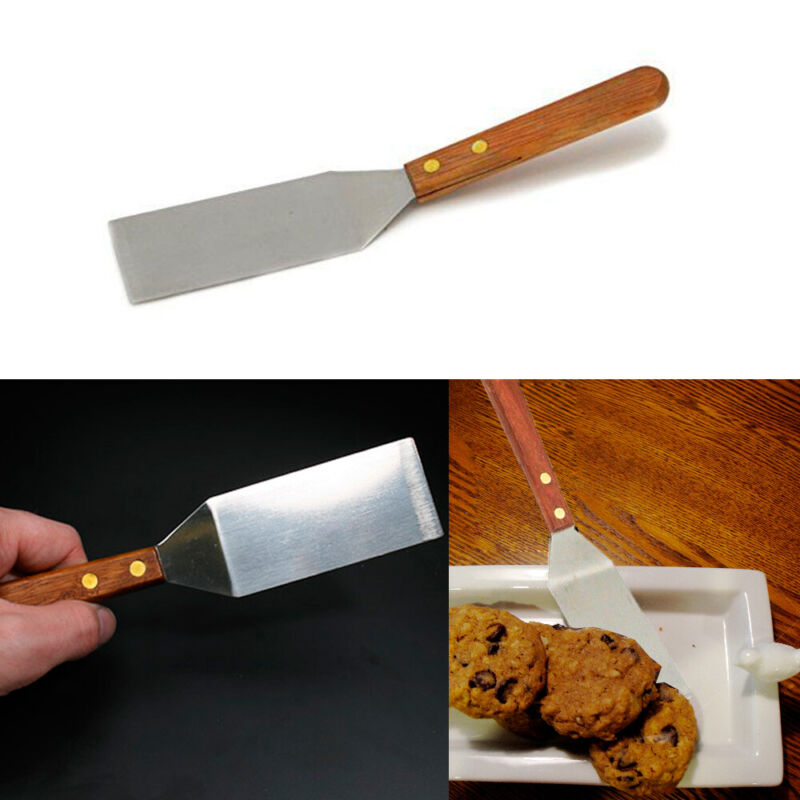 Mini Stainless Steel Spatula Cookie Cooking Kitchen Utensil Server Tool Wooden