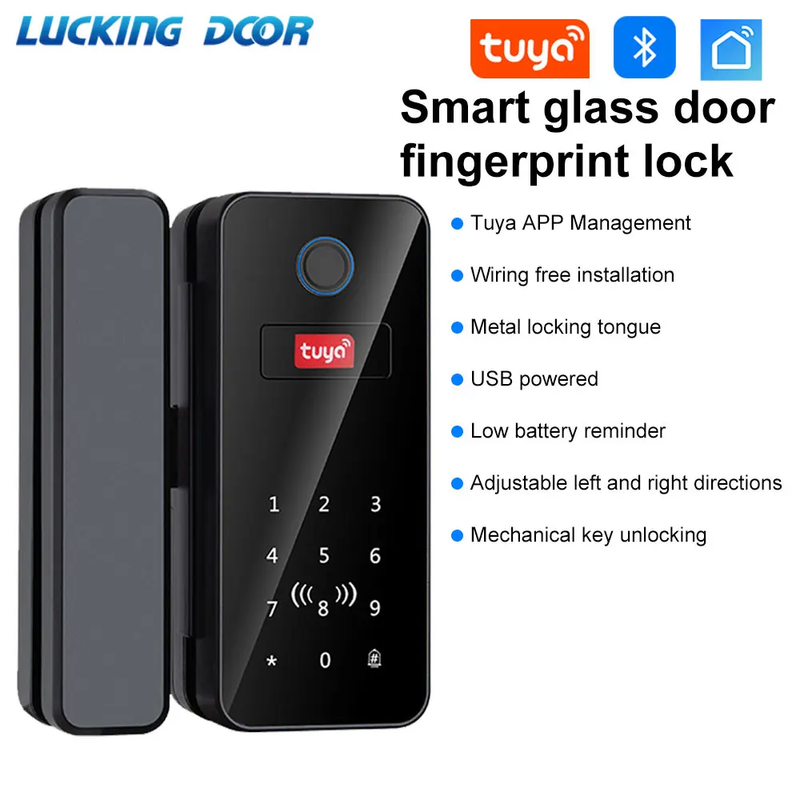 Tuya App Glass Door Fingerprint Lock Bluetooth Smart Glasses Electronic Biometri