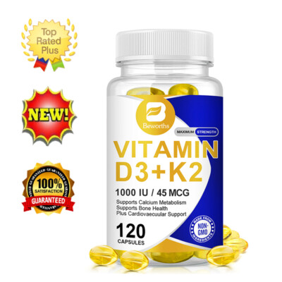 Vitamin D3 1000IU K2(MK-7) 45mcg - 120 Softgels - Bone, Heart, Immune Support