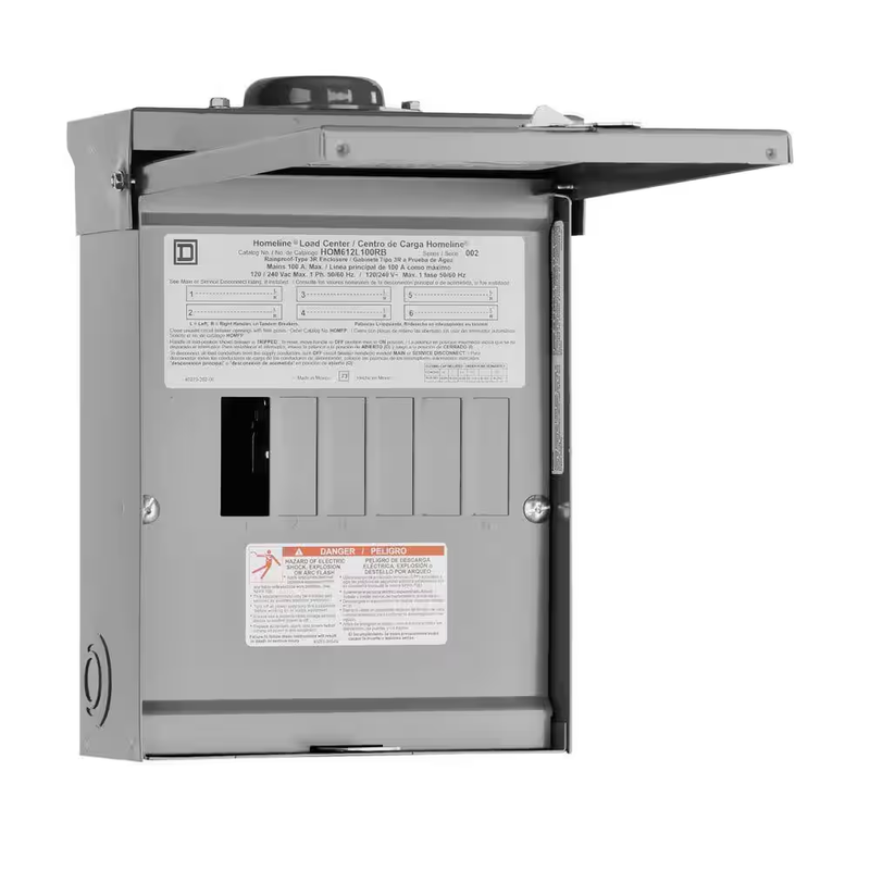 Square D Homeline Load Center 100 Amp Outdoor Breaker Box 6 Space 12 Circuit