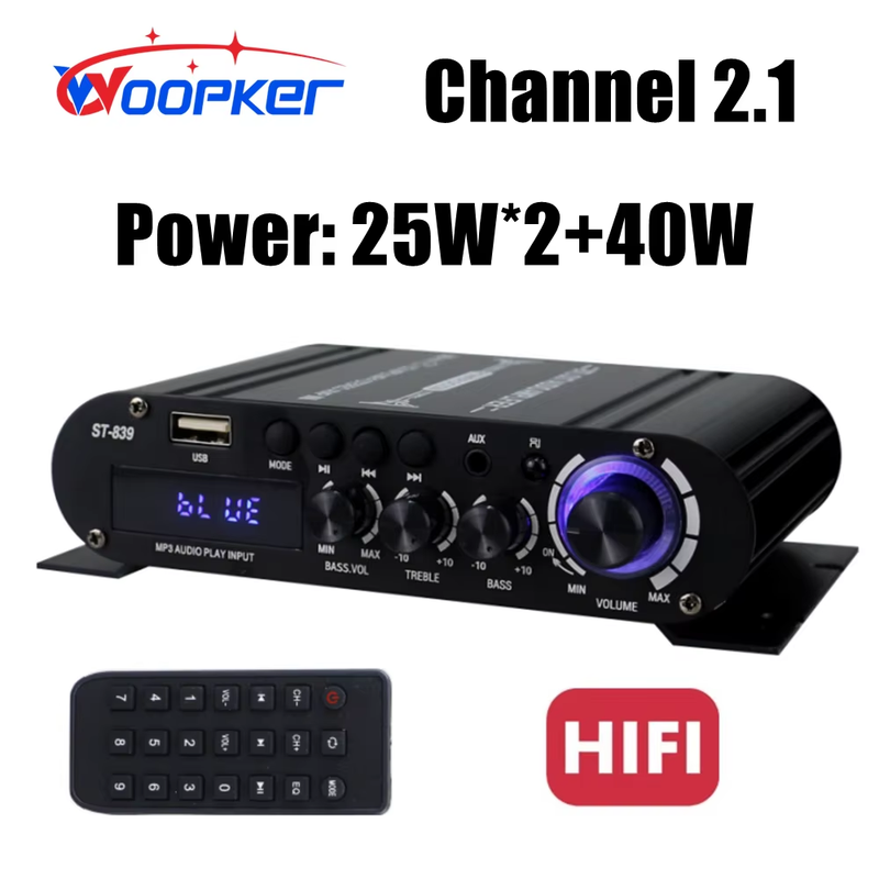 ST-839 HiFi 2.1 Channel Power Amplifier 25W*2+40W Subwoofer Amplifier Sound Amp