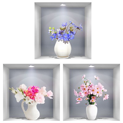  3 Pcs 3D Three-dimensional Simulation Window Flower Wall Sticker Flowers