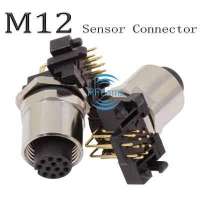 M12 Sensor Connector Female 8P Back Mount Adapter Angled PCB Socket Connectors