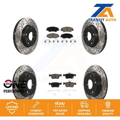 Front Rear Coated Drilled Slot Disc Brake Rotors Ceramic Pad Kit For Honda Civic