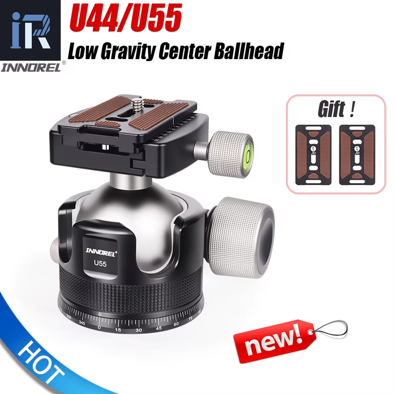 U44/U55 Low Profile Camera Tripod Ballhead, with Arca 1/4" Quick Release Plate,