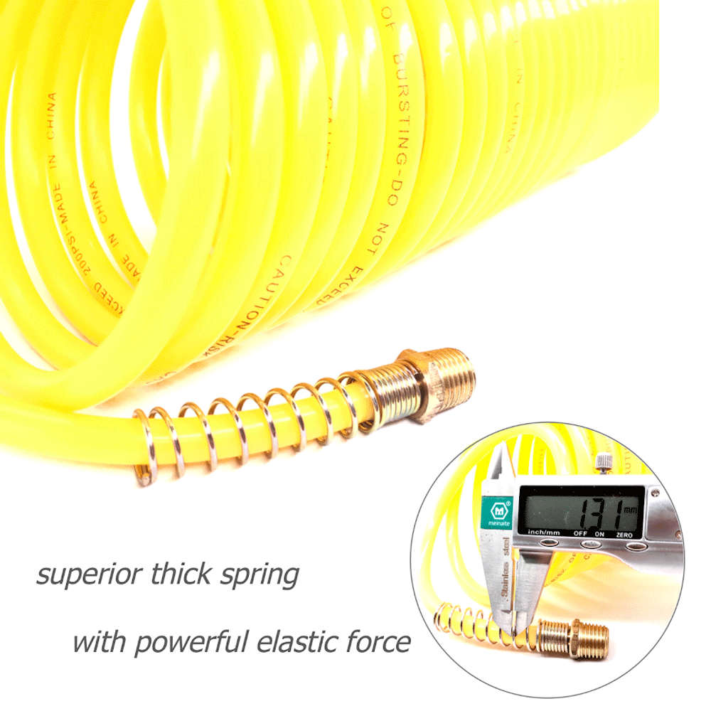 25ft 1/4" Recoil Air Hose Re Coil Spring Ends Pneumatic Compressor Tools 200PSI