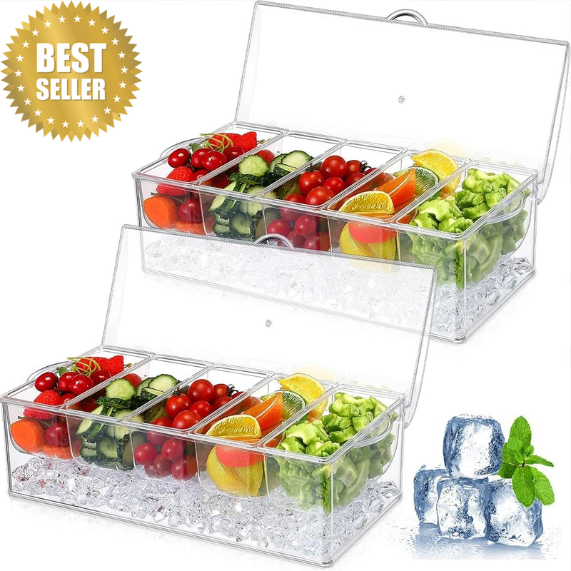 2PCS Chilled Condiment Server 5 Compartment Tray